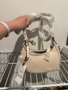 Coach Cream Leather Crescent Shoulder Bag with Gold Hardware